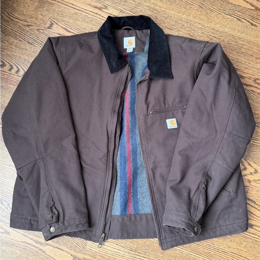 Carhartt Men's Detroit Blanket Lined Brown Jacket with Black Cordouroy Collar